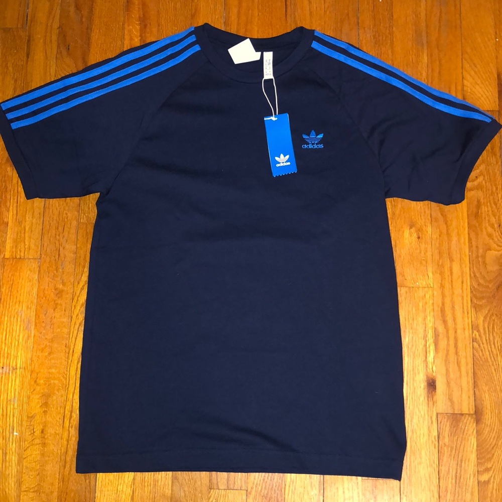 Blue three striped adidas t-shirt